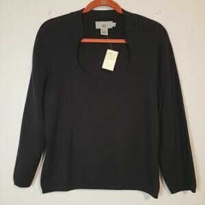 Vintage Y2K Silk blend Deep Split Scoop Neck Sweater top sz XL minimalist New